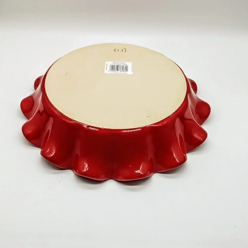 Emile Henry Red Ceramic Ruffled Pie Dish NWT